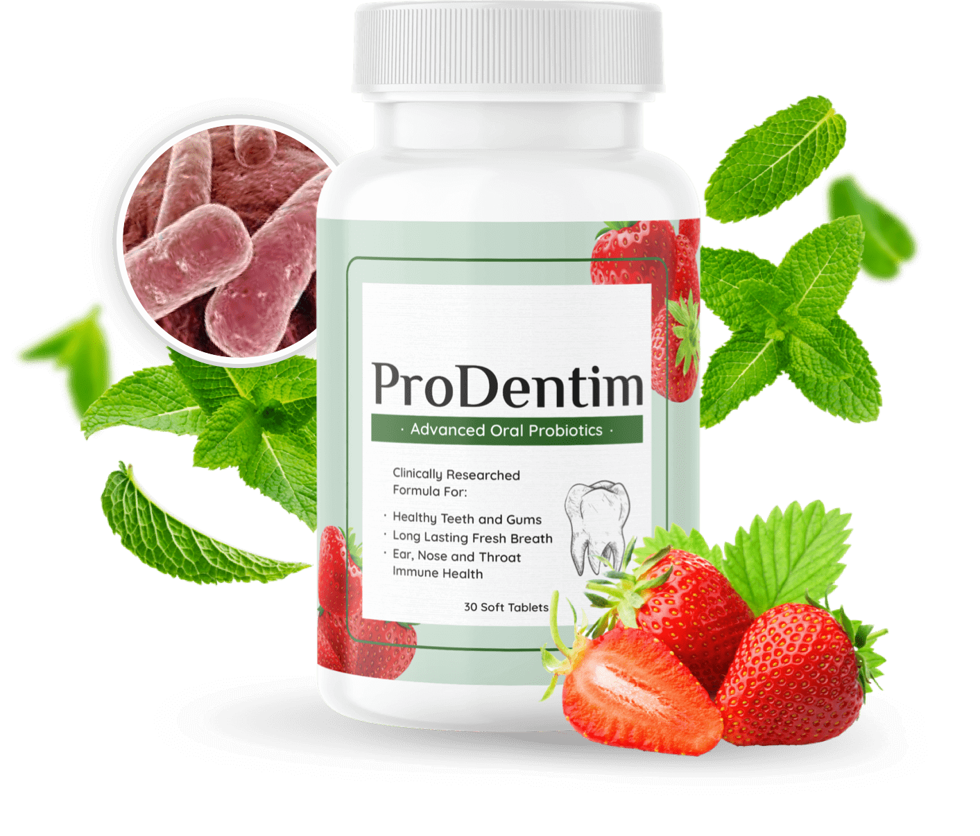 ProDentim probiotic bottle with dissolvable tablets